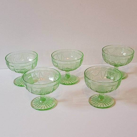 Anchor Hocking Other - Five Cameo Ballerina Green Sherbet Glasses